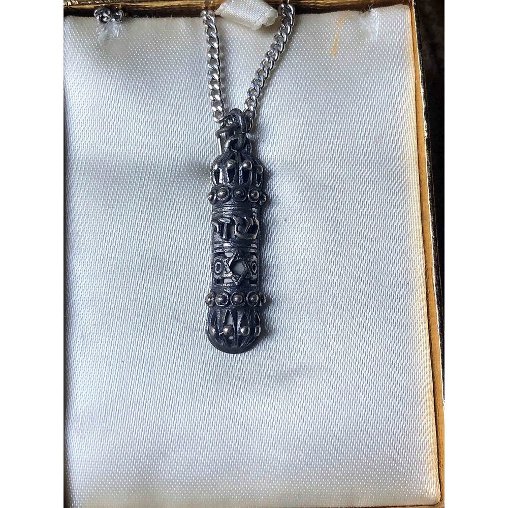 Unique Vintage Sterling Silver Mezuzah Pendant Necklace With Scroll